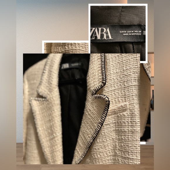 Zara Textured Cream Blazer with Black Details - Picture 4 of 8